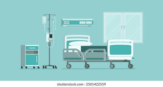 Hospital interior with medical bed and medical equipment, isolated