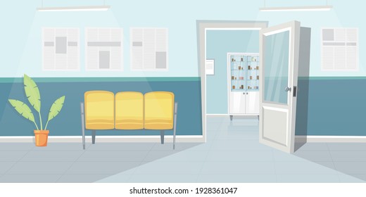 Hospital interior. Waiting for a doctor. Vector illustration 