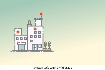 hospital isolated vector icon, hospital line illustration with blue and white gradient background