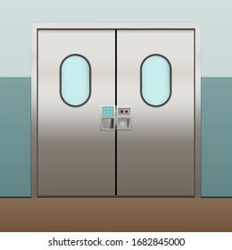 Hospital isolation door with access code. The door to a secret chemistry lab. Vector illustration.