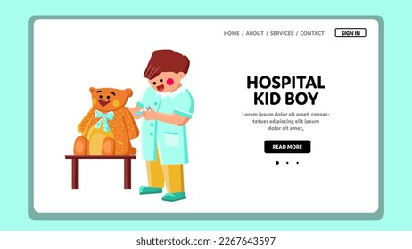 hospital kid boy vector. sick patient, childhood clinic, health illness, medical virus, sickness hospital kid boy web flat cartoon illustration