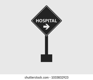 Hospital in left Rectangular  Sign of Highway with gray Background.