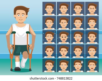 Hospital Leg Disability Cartoon Character Emotion faces