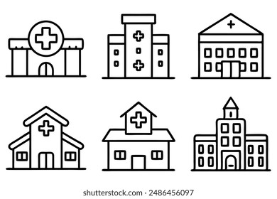 Hospital line art illustration Contemporary Hospital Icons