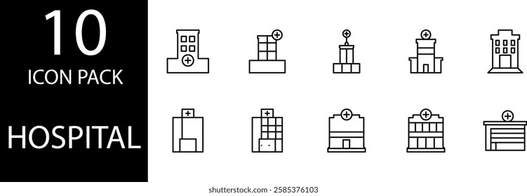 Hospital line Editable Icons set, Arrange hospital line icons with additional elements such as doctors, nurses, medicines, and medical equipment.