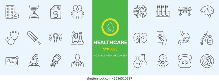 Hospital Line Editable Icons set. Vector illustration in modern thin line style of medicine related icons doctor, ambulance, treatment, and more. Pictograms and infographics