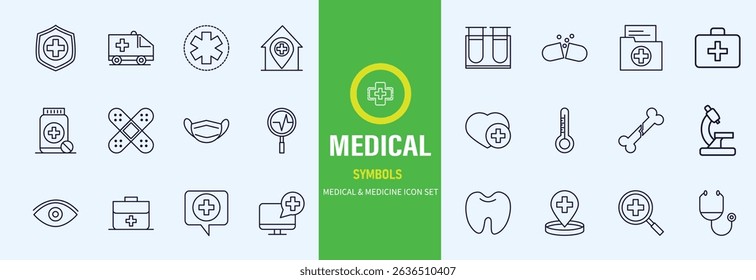 Hospital Line Editable Icons set. Vector illustration in modern thin line style of medicine related icons doctor, ambulance, treatment, and more. Pictograms and infographics