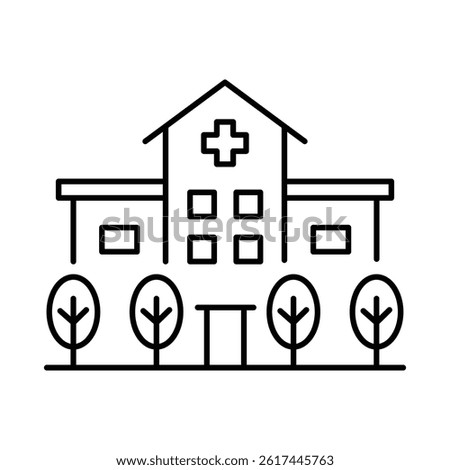 Hospital Line Editable Stroke Icon. Real Estate, City, Cityscape, House, Home, Apartment, Condominium, Hotel, Mall, Town, Architecture Buildings Icons Vector Illustration