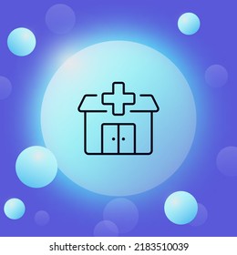 Hospital Line Icon. Building With Cross, Pharmacy, Drugstore, Clinic, Emergency Room, Treatment, First Aid. Healthcare Concept. Glassmorphism Style. Vector Line Icon For Business And Advertising.