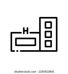 Hospital line icon. Disease, thermometer, doctor, patient, prescription, building, treatment, immunity, recommendations, advice. health concept. Vector black line icon on white background