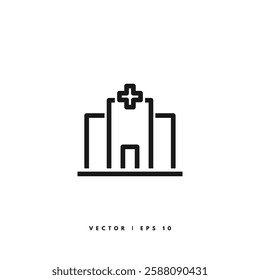 Hospital Line Icon. Editable Stroke