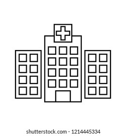 Hospital line icon, outline vector sign, linear style pictogram isolated on white. Medical building symbol, logo illustration.