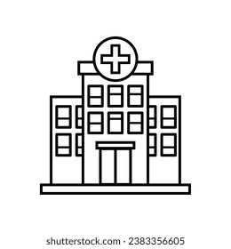 Hospital line icon, outline vector sign, linear style pictogram isolated on white. Medical building symbol, logo illustration. Editable stroke