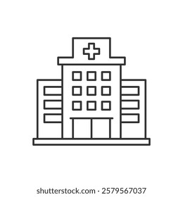 Hospital line icon, outline vector sign, linear style pictogram isolated on white. Medical building symbol, logo illustration. Editable stroke