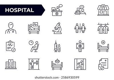 Hospital line icon set. doctor, x-ray and more. Vector illustration. Editable stroke.