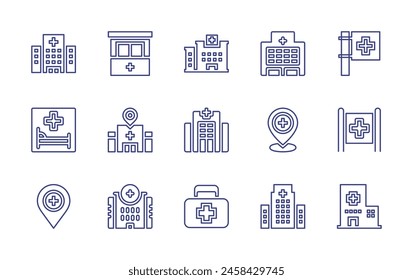 Symbol für Krankenhausleitung gesetzt. Bearbeitbarer Strich. Vektorillustration. Enthält Krankenhaus, Platzhalter, FirstAidKit, medizinischer Dienst, Krankenhauszeichen.