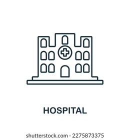 Icono de línea de hospital. Elemento simple de la colección de asistencia sanitaria. Icono de esquema de hospital creativo para diseño web, plantillas, infografías y más