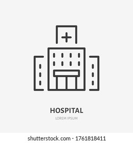 Hospital Line Icon, Vector Pictogram Of Medical Clinic. Drug Store Illustration, Sign For Building Exterior.