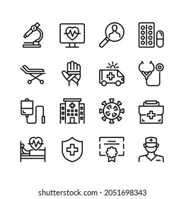 Hospital line icons. Set of outline symbols, simple graphic elements, modern linear style black pictograms collection. Vector line icons set