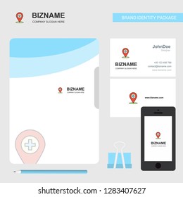 Hospital location Business Logo, File Cover Visiting Card and Mobile App Design. Vector Illustration