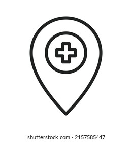 Hospital Location Icon. Can also be used for Hospital Facilities. Suitable for mobile apps, web apps and print media.