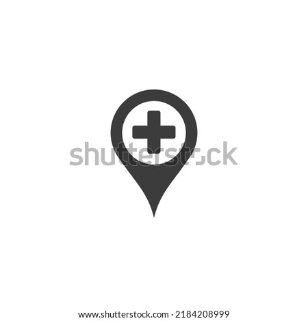 Hospital Location Icon Isolated on Black and White Vector Graphic