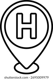 Hospital Location Icon: Map Pointer with H Symbol