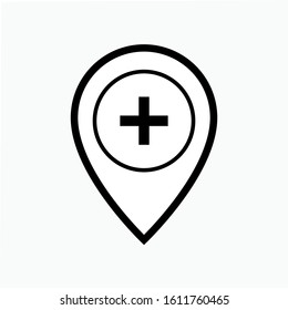 Hospital Location Icon - Medical Position Illustration As A Simple Vector Sign & Trendy Symbol for Design and Websites, Presentation or Mobile Application.