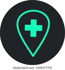 Hospital location icon. Pharmacy location. Location of the medical facility