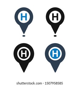 Hospital Location Icon Set. Flat style vector EPS.