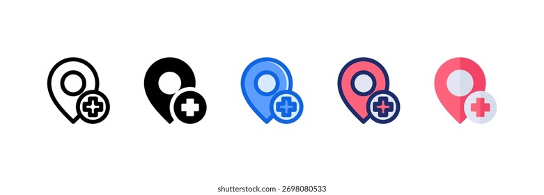 Hospital Location icon set multiple style collection. Vector illustration.