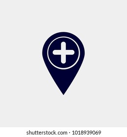 hospital location icon, vector illustration. hospital pin icon