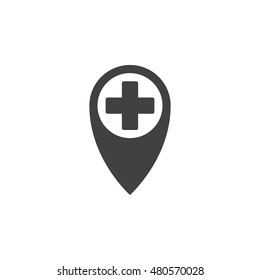 hospital location icon vector, solid logo illustration, pictogram isolated on white