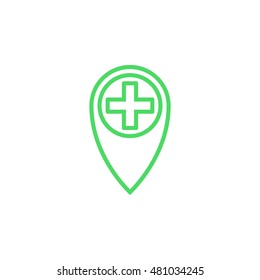 hospital location line icon, outline vector logo illustration, linear colorful pictogram isolated on white