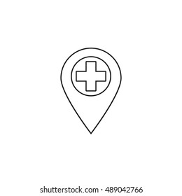hospital location line icon, outline vector logo illustration, linear pictogram isolated on white