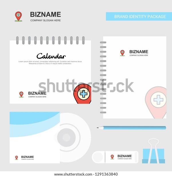 Hospital\
location Logo, Calendar Template, CD Cover, Diary and USB Brand\
Stationary Package Design Vector\
Template
