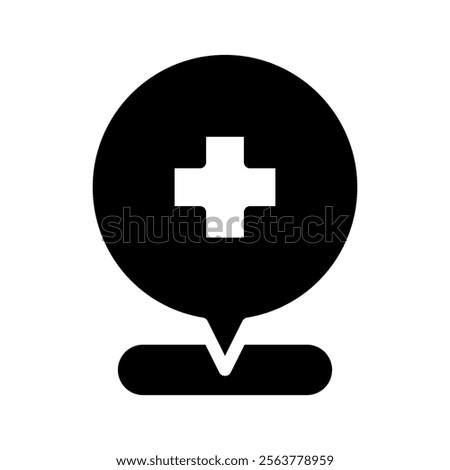 Hospital location pin icon. Concept of healthcare, medicine, and emergency services.