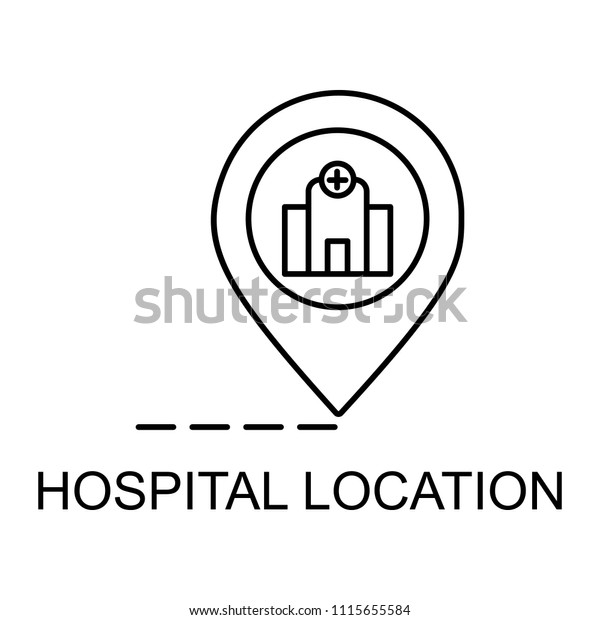 hospital location pin line icon. Element of\
medicine icon with name for mobile concept and web apps. Thin line\
hospital location pin icon can be used for web and mobile on white\
background