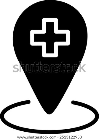 Hospital location placeholder icon. Map marker with medical cross.  Replaceable vector design.