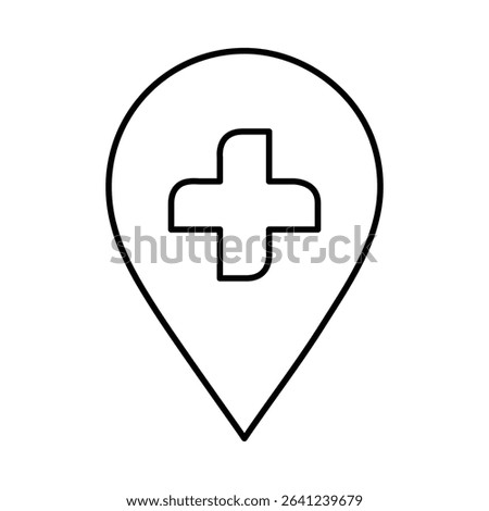 Hospital Location Pointer Line Icon. Editable Stroke. Pin, Navigation, Direction, Marker Icons Vector Illustration