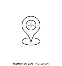 Hospital location Thin Line Vector Icon. Flat Icon Isolated on the Black Background. Editable Stroke EPS file. Vector illustration.