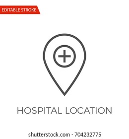 Hospital Location Thin Line Vector Icon. Flat Icon Isolated on the White Background. Editable Stroke EPS file. Vector illustration.