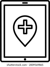 Diseño del icono de la línea del vector de ubicación del hospital
