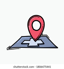 Hospital locator doodle color vector icon. Drawing sketch illustration hand drawn line.