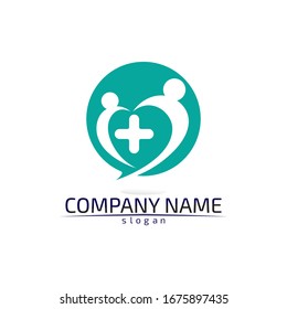 hospital logo and care logo health people icon vector design 