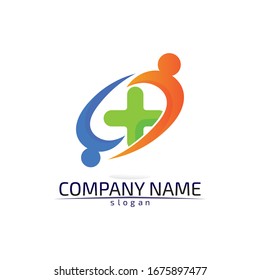 hospital logo and care logo health people icon vector design 