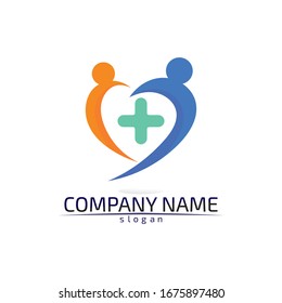 hospital logo and care logo health people icon vector design 