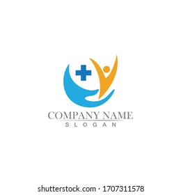 hospital logo and care logo health people icon vector design
