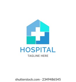 HOSPITAL LOGO CONCEPT, HOME AND CROSS LOGO VECTOR TEMPLATE