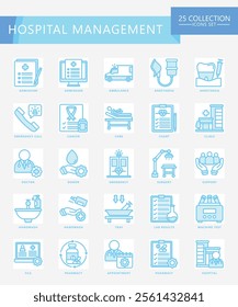 Hospital management dual tone color icons set. contain surgery, appointment, doctor, nurse, diagnostic, clinic and more. Vector EPS 10 for print, digital UI, UX kit, web, app for business management